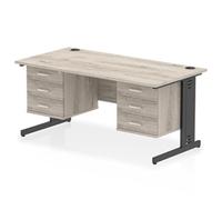 Impulse 1600 x 800mm Straight Office Desk Grey Oak Top Black Cable Managed Leg W
