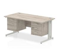 Impulse 1600x800 Desk Grey Oak Cable Managed Leg + 2 Pedestal Bundle