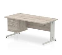 Impulse 1600x800 Desk Grey Oak Cable Managed Leg + Fixed Pedestal