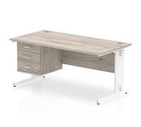 Impulse 1600x800 Desk Grey Oak Cable Managed Leg + Fixed Pedestal