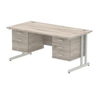 Impulse 1600x800 Desk Grey Oak Cantilever Leg + 2 Pedestal Bundle