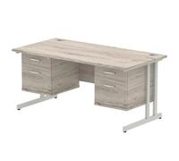 Impulse 1600x800 Desk Grey Oak Cantilever Leg + 2x Fixed Pedestal