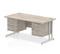 Impulse 1600x800 Desk Grey Oak Cantilever Leg + 2x Fixed Pedestal