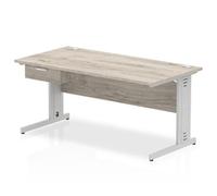Impulse 1600x800 Desk Grey Oak/Silver Cable Managed Leg 1 Dr Fixed Ped