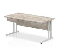 Impulse 1600x800 Desk Grey Oak/Silver Cantilever 2x1 Drawer Fixed Peds