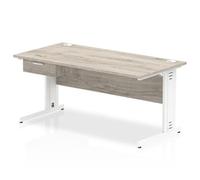 Impulse 1600x800 Desk Grey Oak/White Cable Managed Leg 1 Dr Fixed Ped