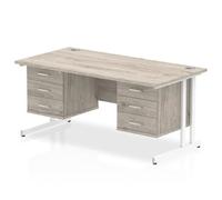 Impulse 1600x800 Desk Grey Oak White Cantilever + 2x Fixed Pedestal