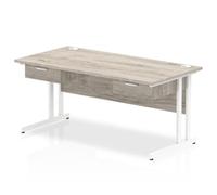 Impulse 1600x800 Desk Grey Oak/White Cantilever 2x1 Drawer Fixed Peds
