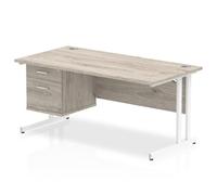 Impulse 1600x800 Desk Grey Oak White Cantilever + Fixed Ped