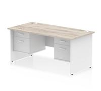 Impulse 1600x800 Desk Grey Oak/White Panel End 2x2 Drawer Fixed Ped