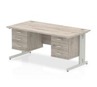 Impulse 1600x800 Desk Grey OakCable Managed Leg + 2x Fixed Pedestal