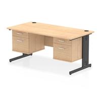 Impulse 1600x800 Desk Maple/Black Cable Managed 2x2 Drawer Fixed Ped