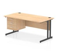 Impulse 1600x800 Desk Maple/Black Cantilever Leg 1x3 Drawer Fixed Ped