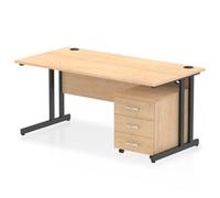Impulse 1600 x 800mm Straight Office Desk Maple Top Black Cantilever Leg Workstation 3 Drawer Mobile Pedestal