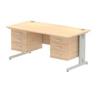 Impulse 1600x800 Desk Maple Silver Cable Managed + 2x Fixed Pedestal