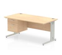 Impulse 1600x800 Desk Maple Silver Cable Managed Leg + Fixed Pedestal