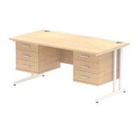 Impulse 1600x800 Desk Maple White Cantilever Leg + 2x Fixed Pedestal