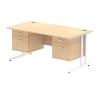 Impulse 1600x800 Desk Maple White Cantilever Leg + 2x Fixed Pedestal