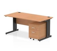 Impulse 1600x800 Desk Oak/Black Cable Managed Leg 2 Drawer Mobile Ped