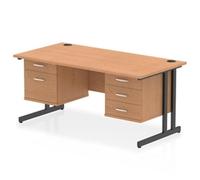 Impulse 1600x800 Desk Oak/Black Cantilever Leg 2 & 3 Drawer Fixed Ped