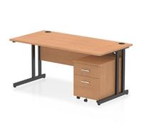 Impulse 1600x800 Desk Oak/Black Cantilever Leg 2 Drawer Mobile Ped