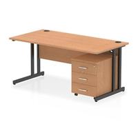 Impulse 1600x800 Desk Oak/Black Cantilever Leg 3 Drawer Mobile Ped