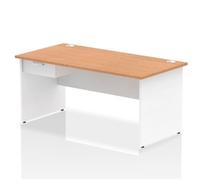 Impulse 1600x800 Desk Oak/White Panel End 1x1 Drawer Fixed Ped