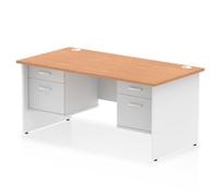 Impulse 1600x800 Desk Oak/White Panel End with 2x2 Drawer Fixed Ped