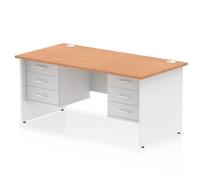 Impulse 1600x800 Desk Oak/White Panel End with 2x3 Drawer Fixed Ped
