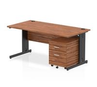 Impulse 1600x800 Desk Walnut/Black Cable Managed 2 Drawer Mobile Ped