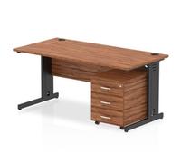 Impulse 1600x800 Desk Walnut/Black Cable Managed 3 Drawer Mobile Ped
