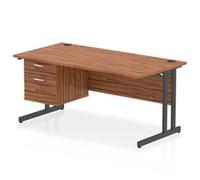 Impulse 1600x800 Desk Walnut/Black Cantilever Leg 1x2 Drawer Fixed Ped