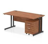 Impulse 1600x800 Desk Walnut/Black Cantilever Leg 2 Drawer Mobile Ped