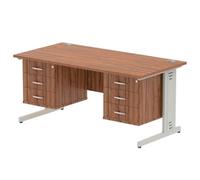 Impulse 1600x800 Desk Walnut Silver Cable Managed + 2x Fixed Pedestal