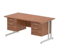 Impulse 1600x800 Desk Walnut Silver Cantilever Leg + 2x Fixed Pedestal