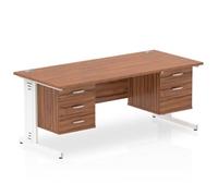 Impulse 1600x800 Desk Walnut White Cable Managed + 2 Pedestal Bundle