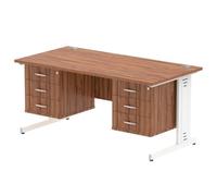 Impulse 1600x800 Desk Walnut White Cable Managed + 2x Fixed Pedestal