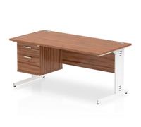Impulse 1600x800 Desk Walnut White Cable Managed Leg + Fixed Pedestal