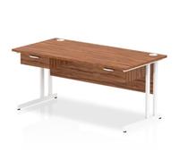 Impulse 1600x800 Desk Walnut/White Cantilever Leg 2x1 Drawer Fixed Ped