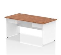 Impulse 1600x800 Desk Walnut/White Panel End 2x1 Drawer Fixed Ped