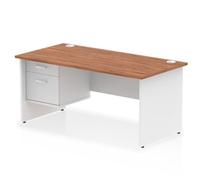 Impulse 1600x800 Desk Walnut/White Panel End Leg 1x2 Drawer Fixed Ped
