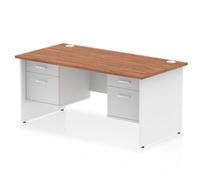 Impulse 1600x800 Desk Walnut/White Panel End with 2x2 Drawer Fixed Ped