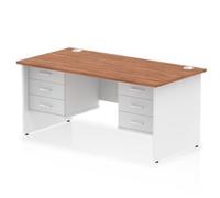 Impulse 1600x800 Desk Walnut/White Panel End with 2x3 Drawer Fixed Ped