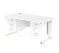 Impulse 1600x800 Desk White Cable Managed Leg + 2x Fixed Pedestal