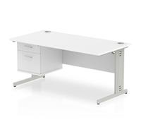 Impulse 1600x800 Desk White Silver Cable Managed Leg + Fixed Pedestal
