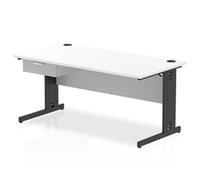Impulse 1600x800 Desk White Top Black Cable Managed Leg 1 Dr Fixed Ped