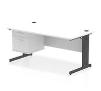 Impulse 1600x800 Desk White Top Black Cable Managed Leg 2 Dr Fixed Ped