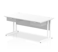 Impulse 1600x800 Desk White Top White Cantilever 2x1 Drawer Fixed Peds
