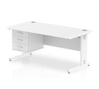 Impulse 1600x800 Desk White White Cable Managed Leg + Fixed Pedestal