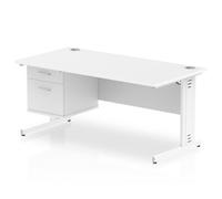Impulse 1600x800 Desk White White Cable Managed Leg + Fixed Pedestal